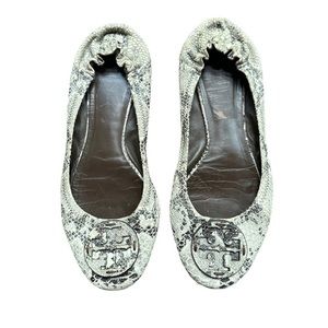 Tory Burch Snakeskin Flats in Black and Cream